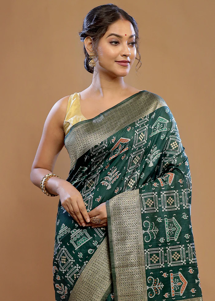 Green Dupion Silk Saree With Blouse Piece