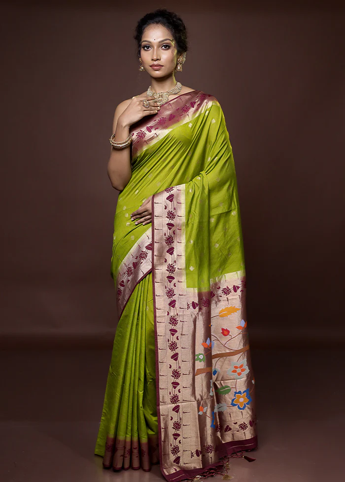 Green Dupion Silk Saree With Blouse Piece - Image 2