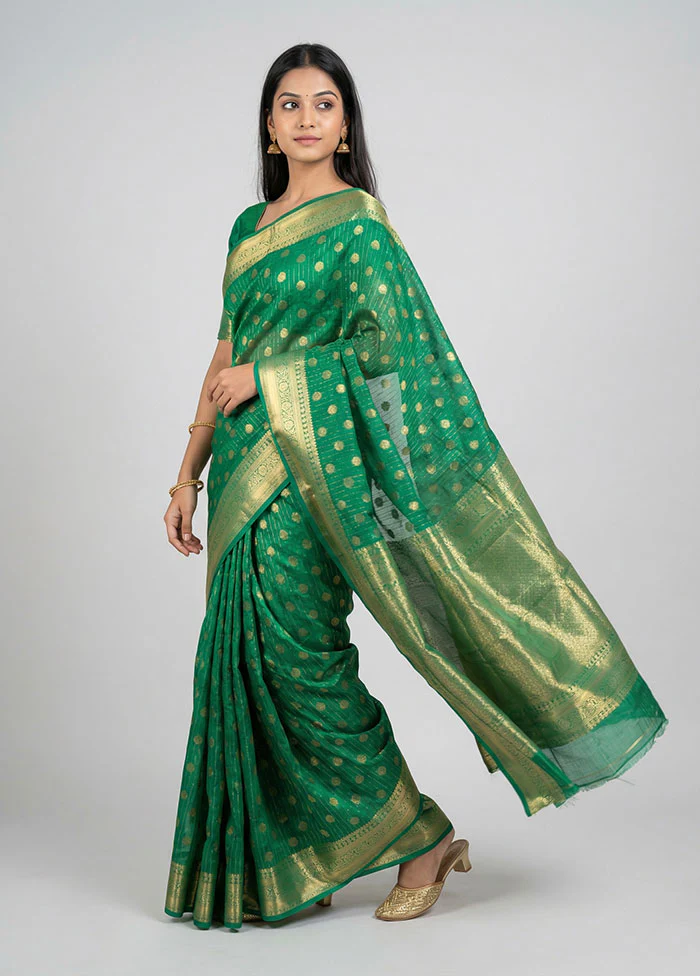 Green Dupion Silk Saree With Blouse Piece