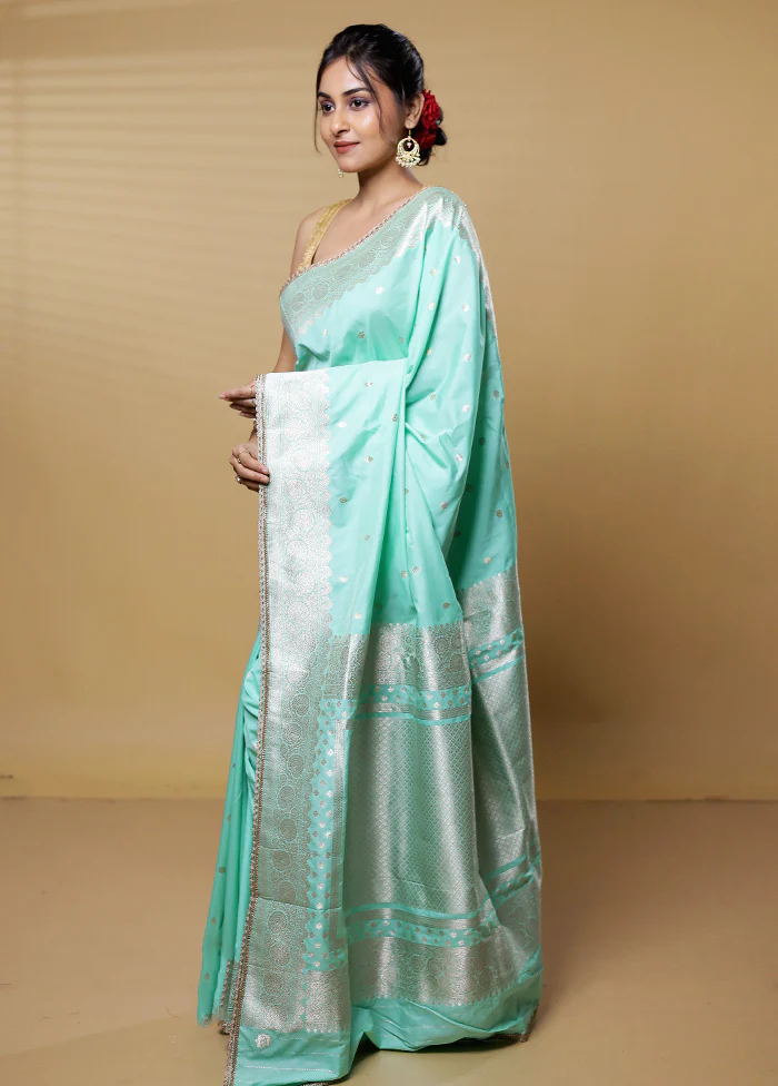 Green Dupion Silk Saree With Blouse Piece - Image 3