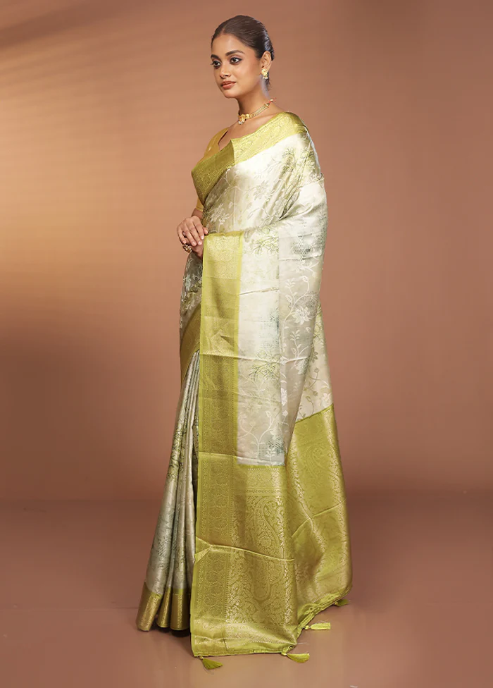 Green Dupion Silk Saree With Blouse Piece - Image 4