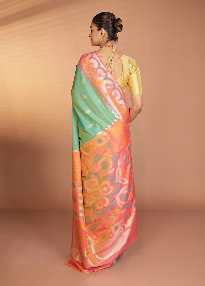 Green Dupion Silk Saree With Blouse Piece - Image 3