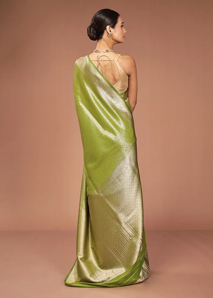 Green Dupion Silk Saree With Blouse Piece - Image 3