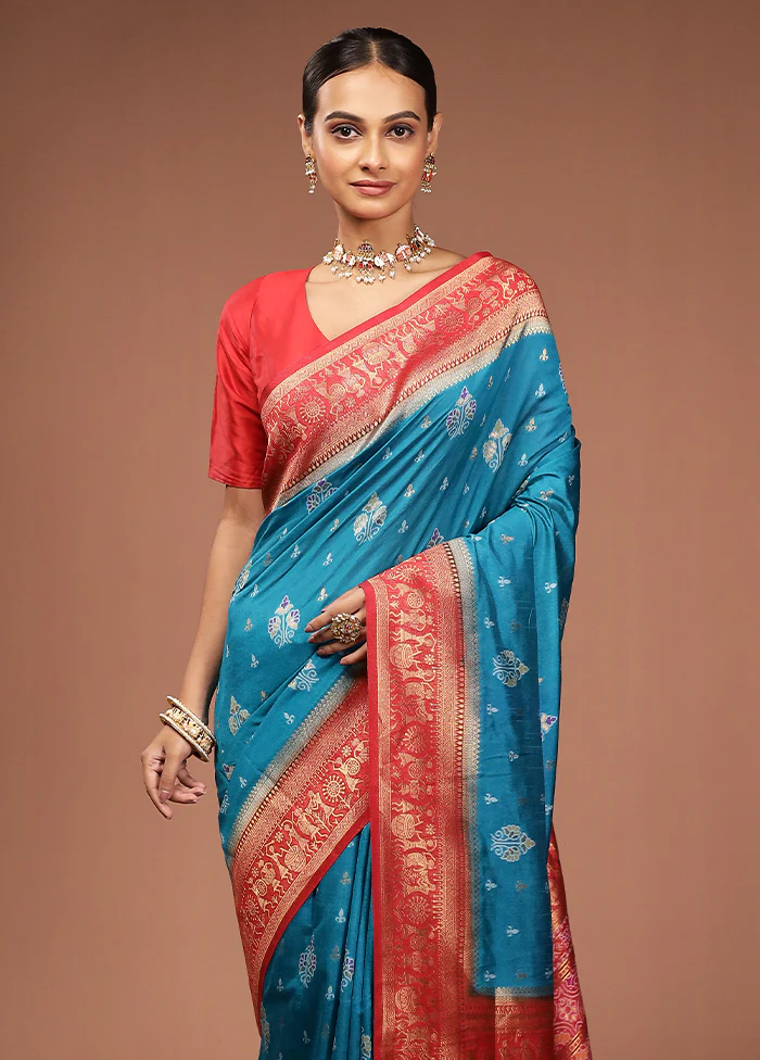 Green Dupion Silk Saree With Blouse Piece