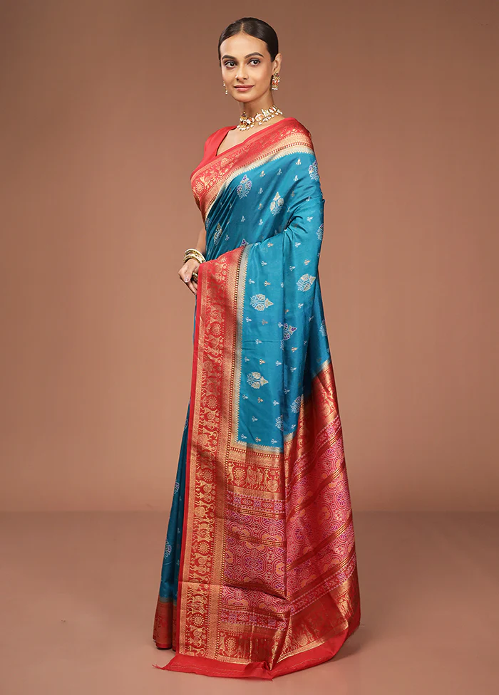 Green Dupion Silk Saree With Blouse Piece - Image 4