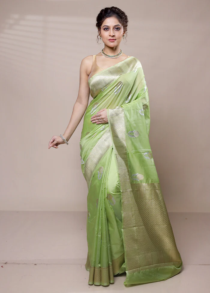 Green Dupion Silk Saree With Blouse Piece - Image 2