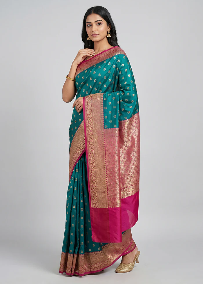 Green Dupion Silk Saree With Blouse Piece