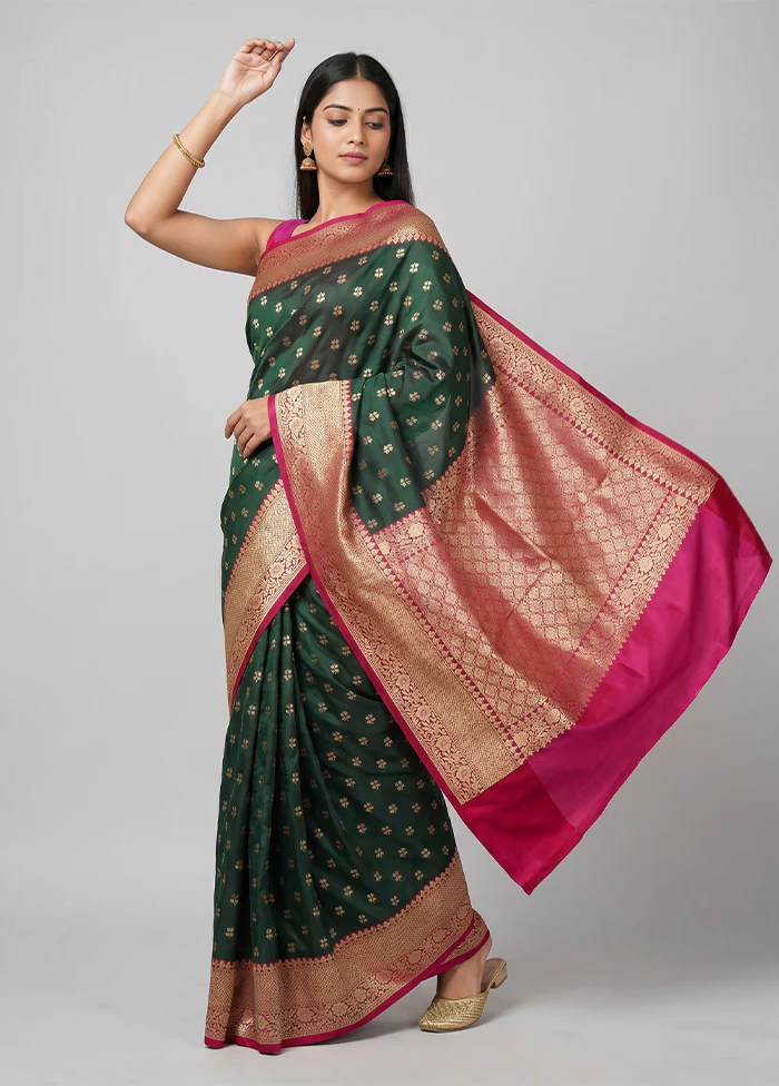 Green Dupion Silk Saree With Blouse Piece