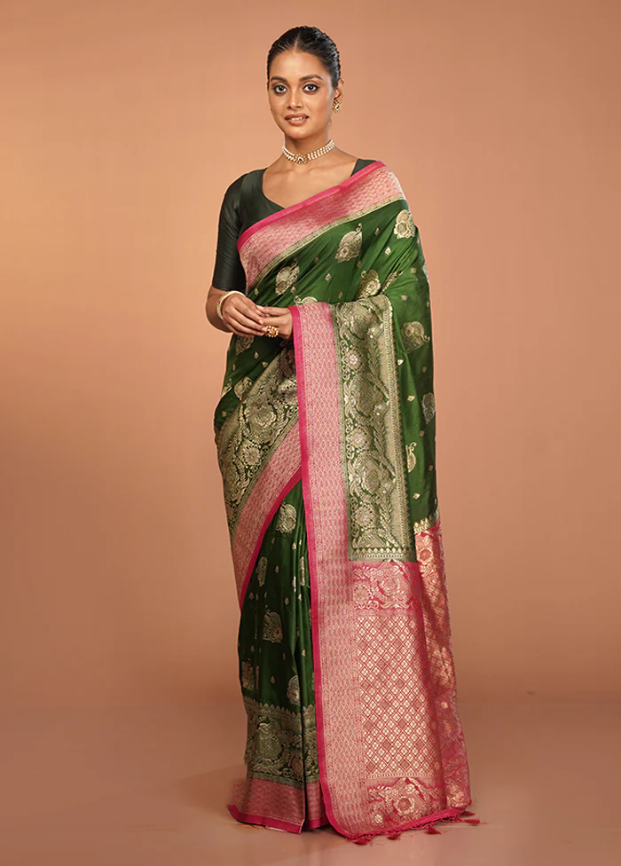 Green Dupion Silk Saree With Blouse Piece - Image 2