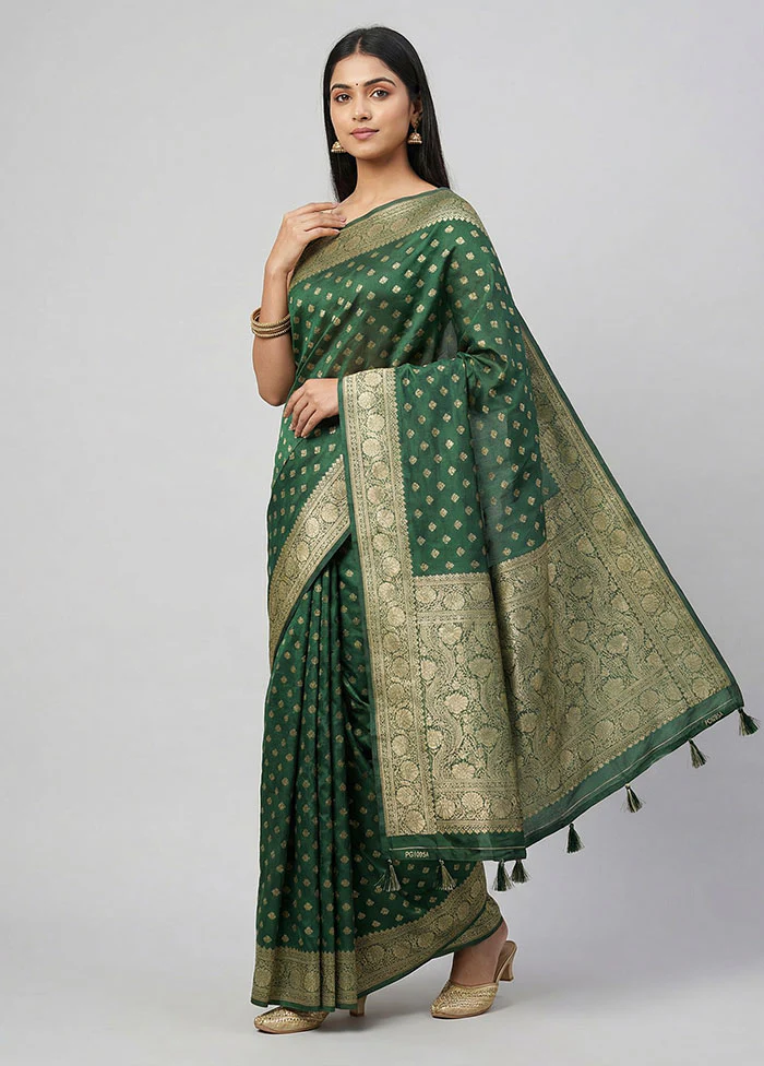 Green Dupion Silk Saree With Blouse Piece