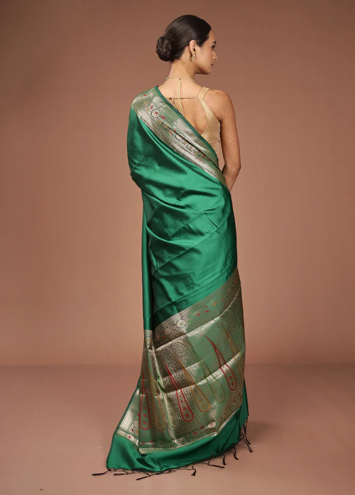Green Dupion Silk Saree With Blouse Piece - Image 3