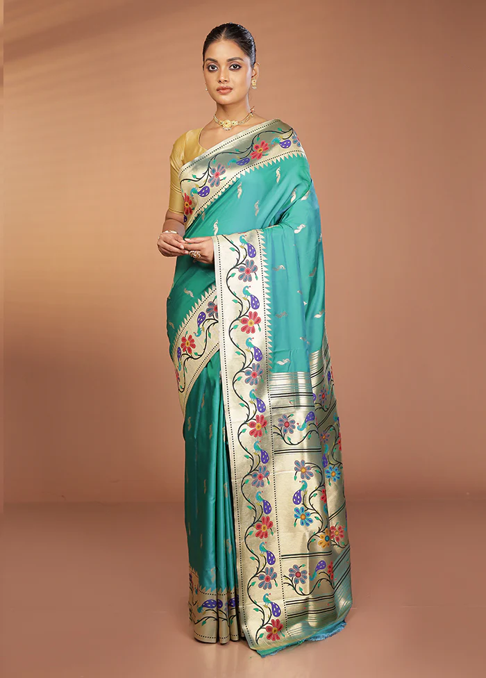 Green Dupion Silk Saree With Blouse Piece - Image 2