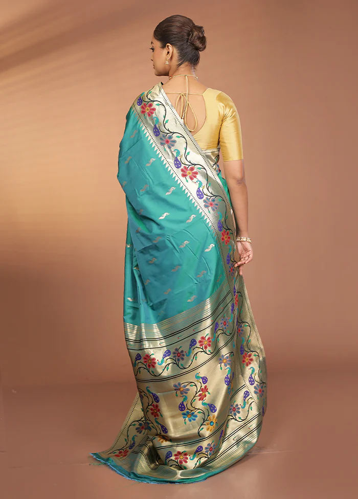 Green Dupion Silk Saree With Blouse Piece - Image 3