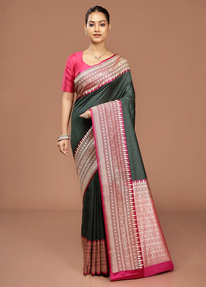 Green Dupion Silk Saree With Blouse Piece - Image 2