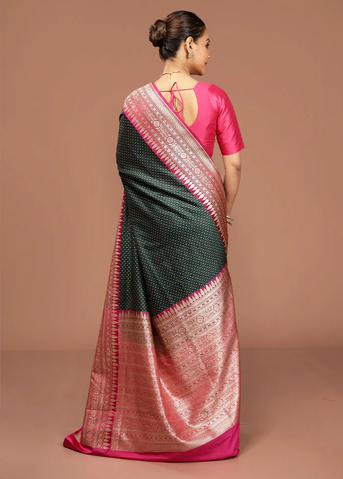 Green Dupion Silk Saree With Blouse Piece - Image 3