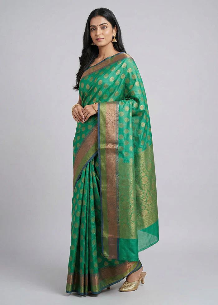 Green Dupion Silk Saree With Blouse Piece