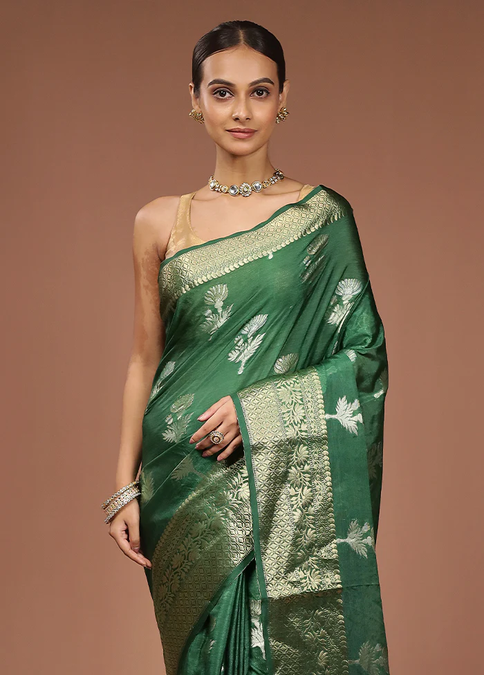 Green Dupion Silk Saree With Blouse Piece