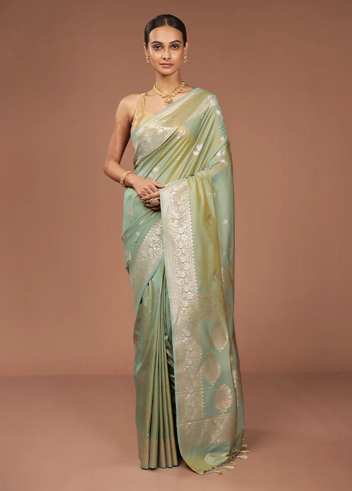 Green Dupion Silk Saree With Blouse Piece - Image 2