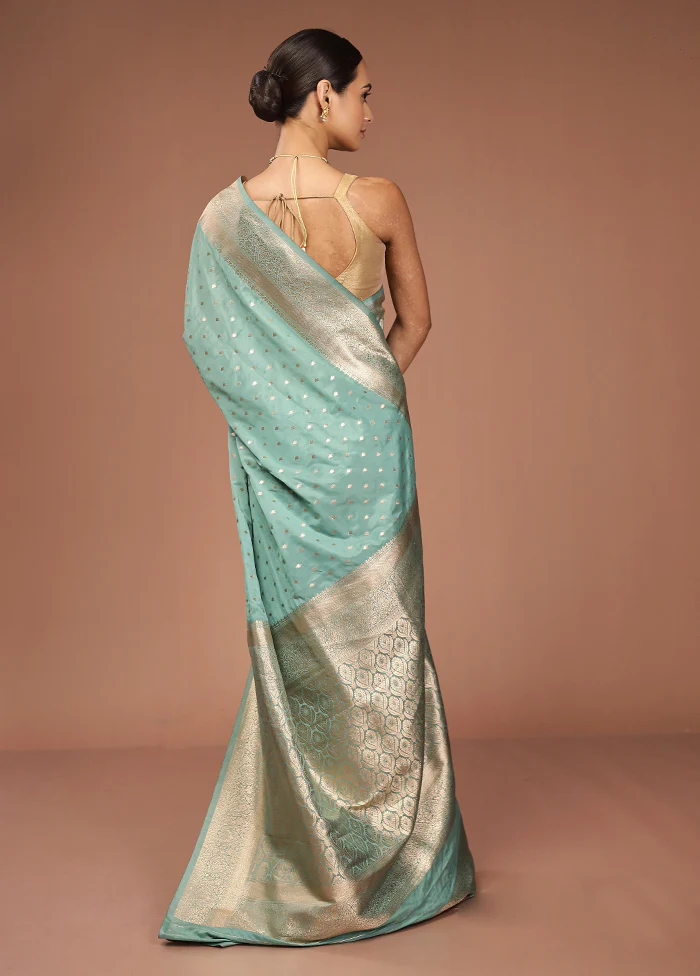Green Dupion Silk Saree With Blouse Piece - Image 3