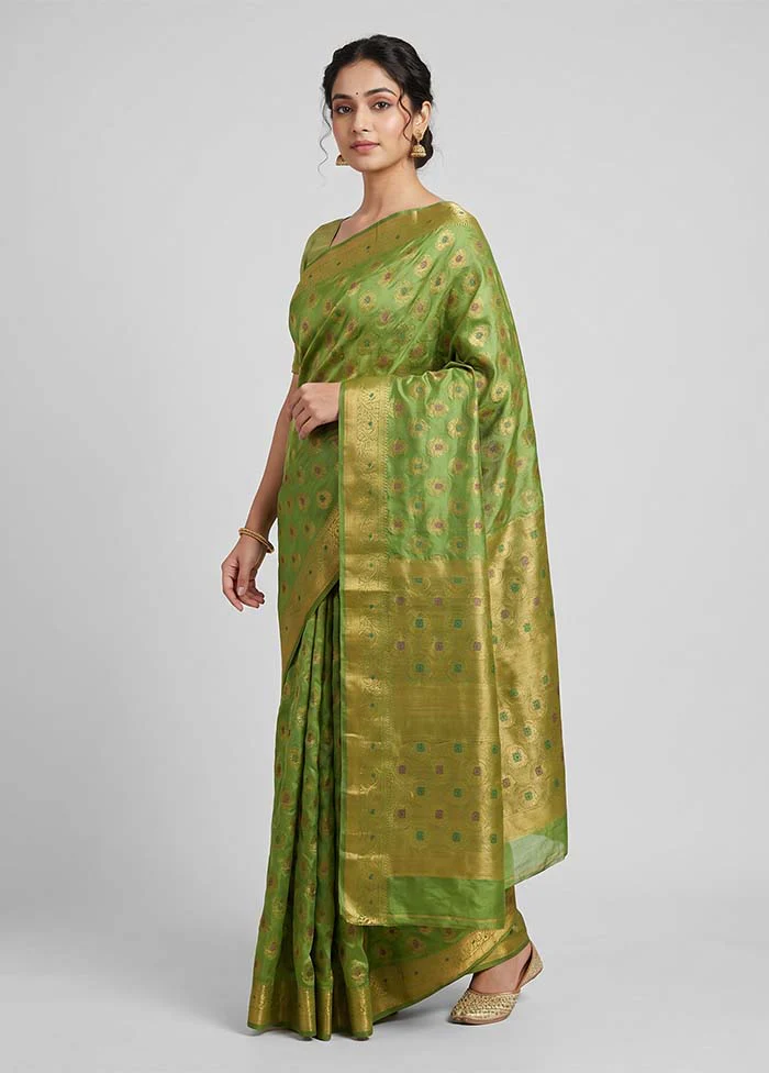 Green Dupion Silk Saree With Blouse Piece