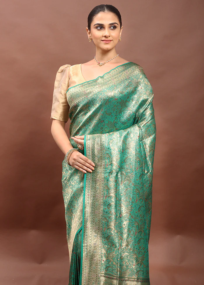 Green Dupion Silk Saree With Blouse Piece - Image 2