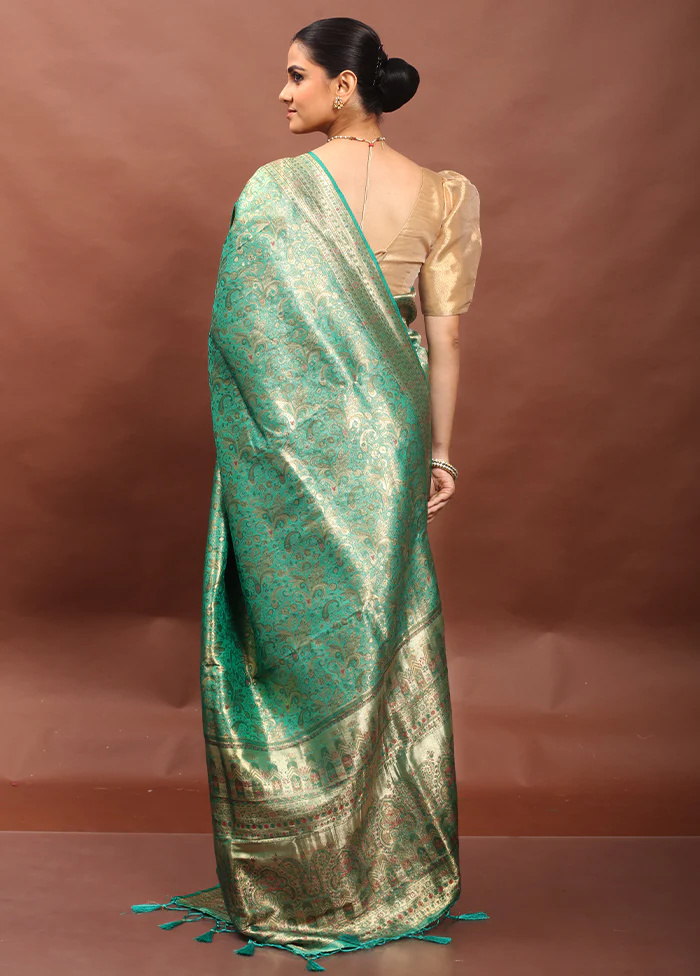 Green Dupion Silk Saree With Blouse Piece - Image 3
