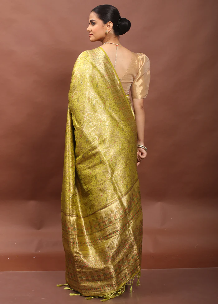 Green Dupion Silk Saree With Blouse Piece - Image 3
