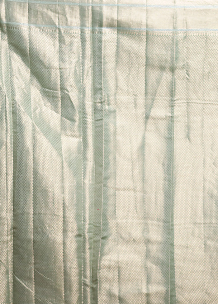 Green Dupion Silk Saree With Blouse Piece - Image 5