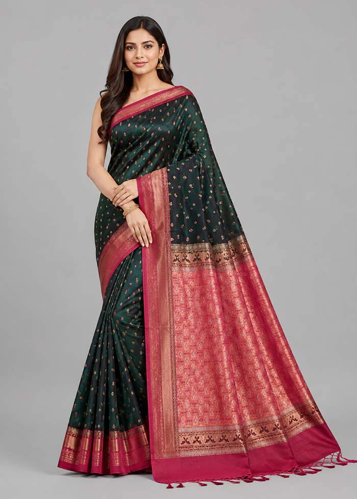Green Dupion Silk Saree With Blouse Piece