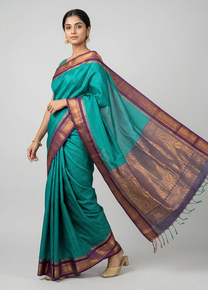 Green Dupion Silk Saree With Blouse Piece