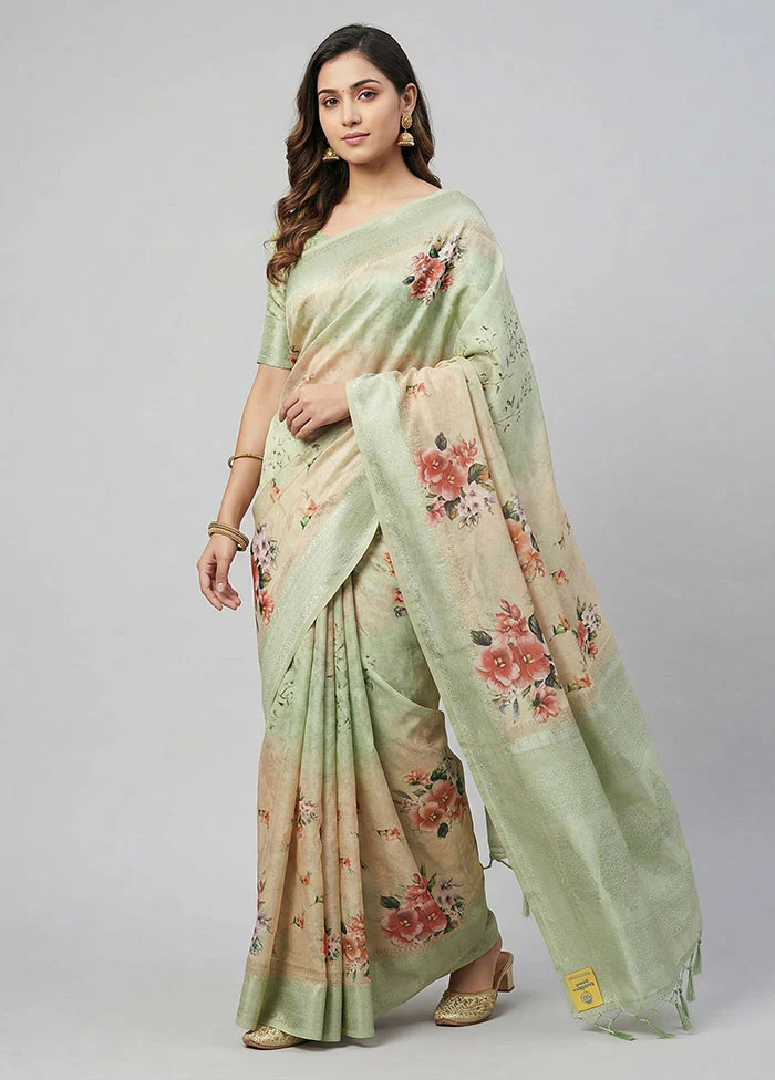 Green Dupion Silk Saree With Blouse Piece