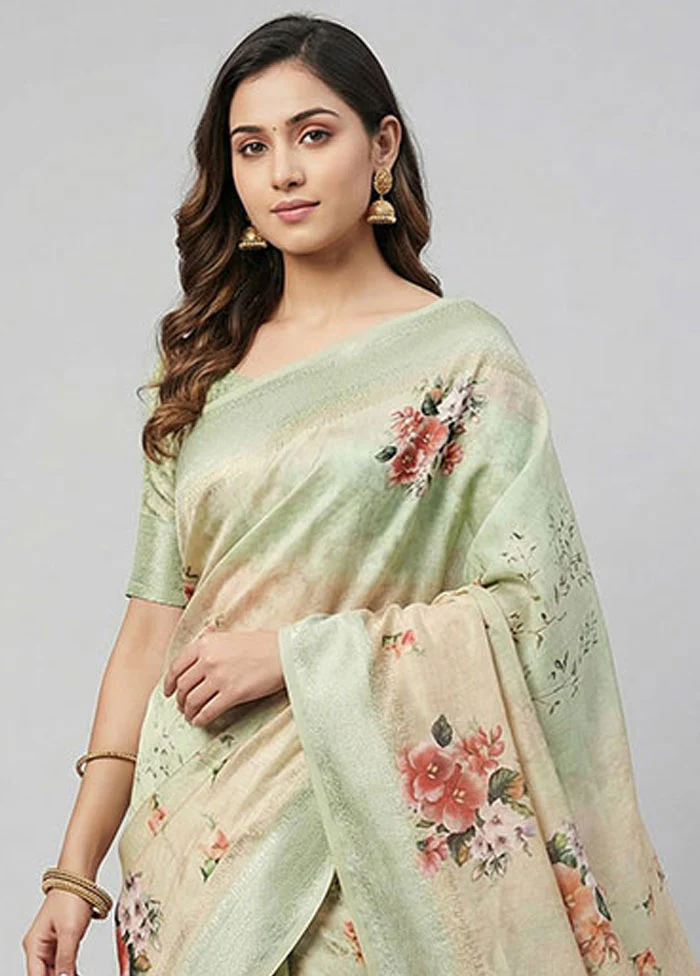 Green Dupion Silk Saree With Blouse Piece - Image 2
