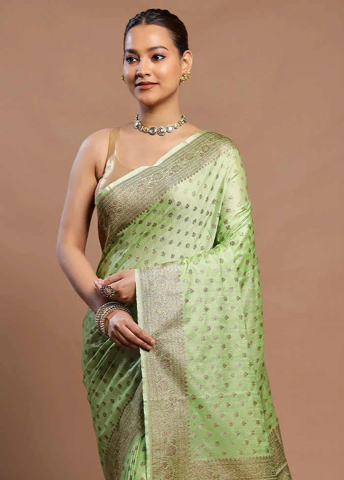 Green Dupion Silk Saree With Blouse Piece - Image 2