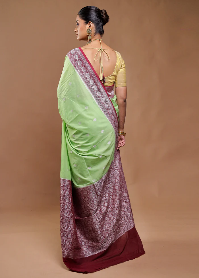 Green Dupion Silk Saree With Blouse Piece - Image 3