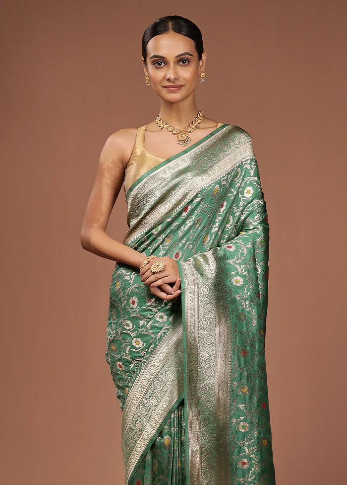 Green Dupion Silk Saree With Blouse Piece