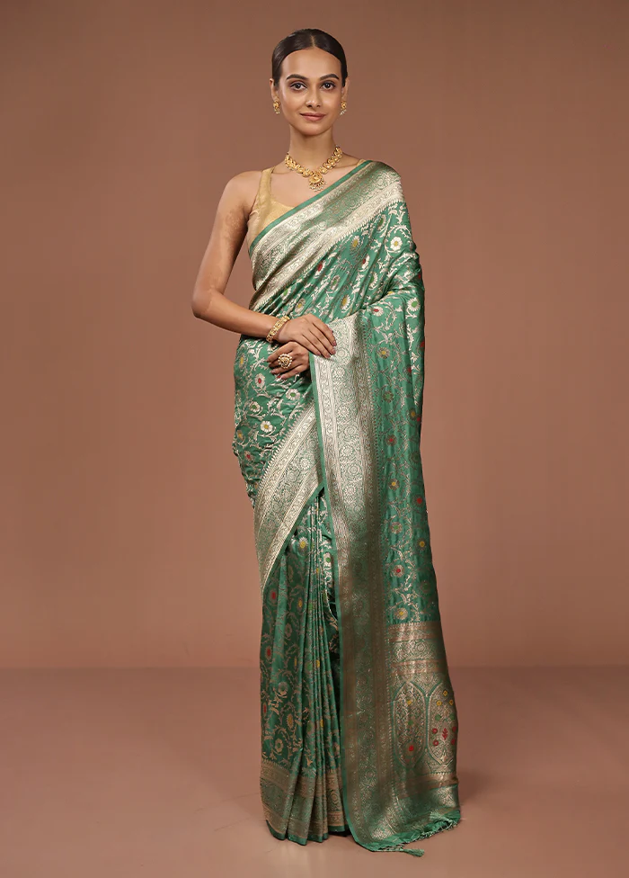 Green Dupion Silk Saree With Blouse Piece - Image 2