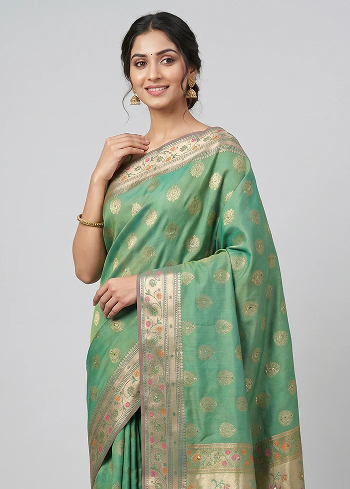 Green Dupion Silk Saree With Blouse Piece - Image 2