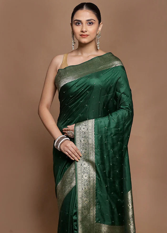 Green Dupion Silk Saree With Blouse Piece - Image 2