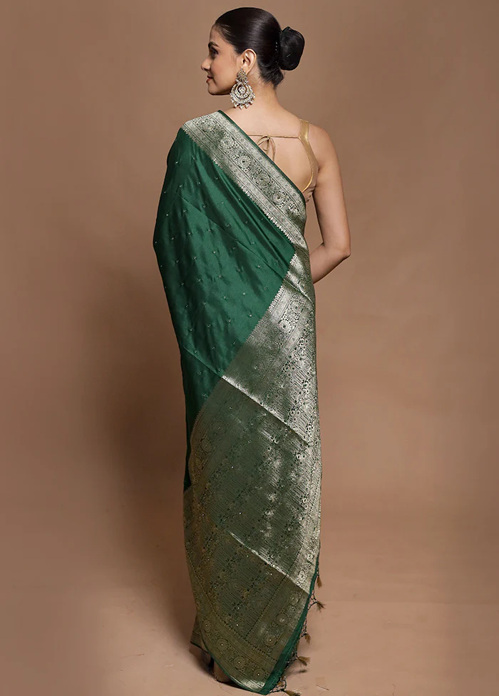 Green Dupion Silk Saree With Blouse Piece - Image 3