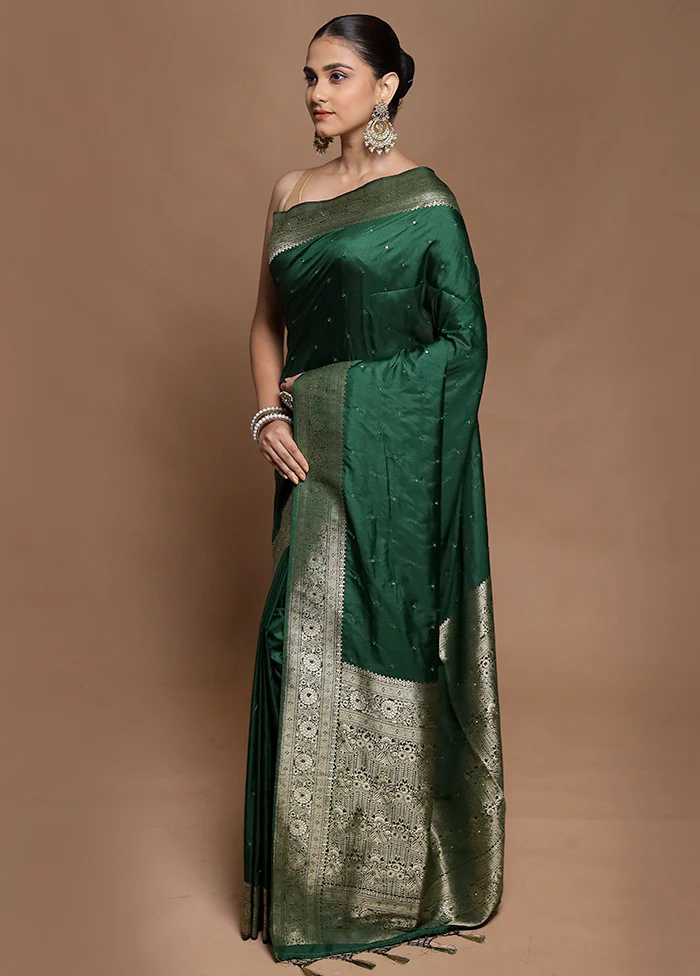 Green Dupion Silk Saree With Blouse Piece - Image 4