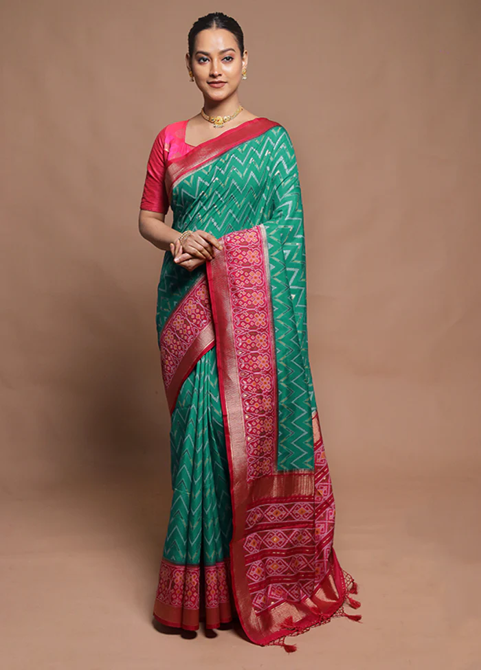 Green Dupion Silk Saree With Blouse Piece