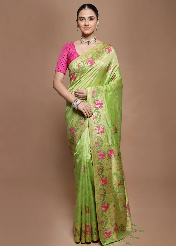 Green Dupion Silk Saree With Blouse Piece