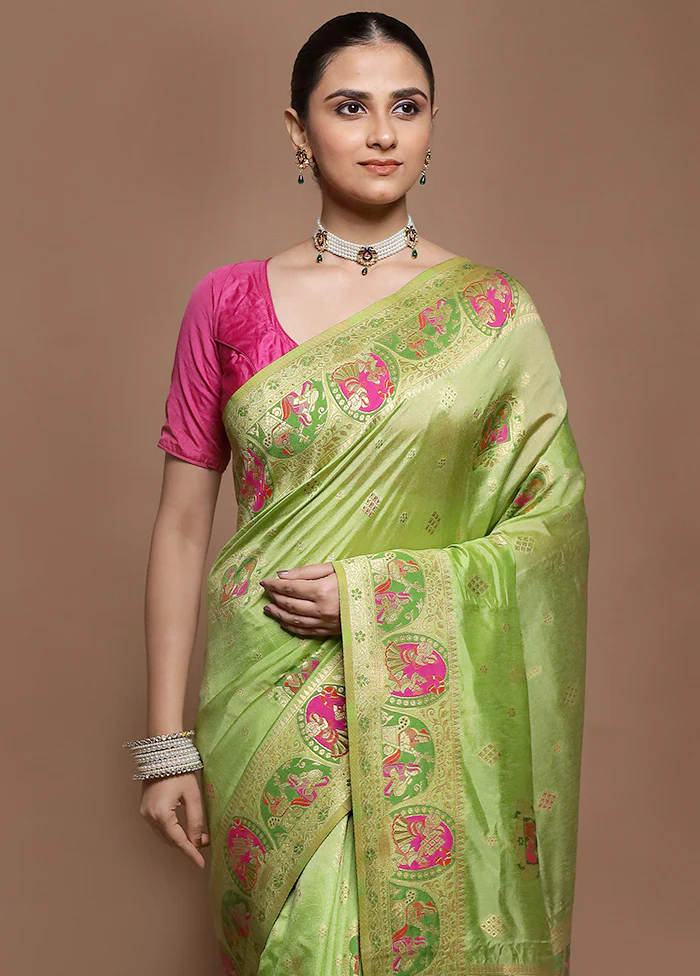 Green Dupion Silk Saree With Blouse Piece - Image 2