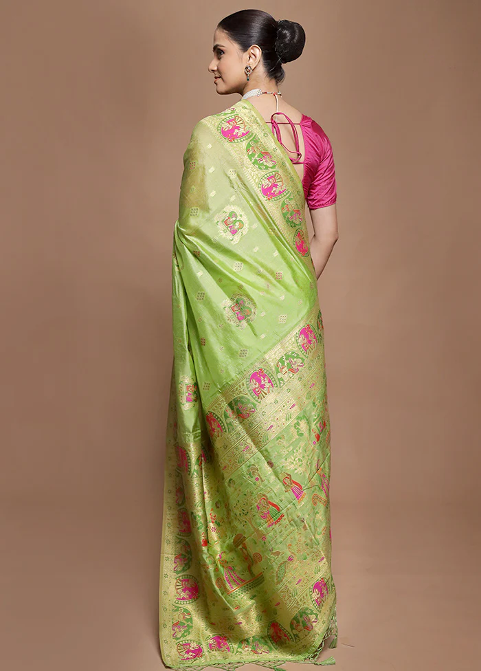 Green Dupion Silk Saree With Blouse Piece - Image 3
