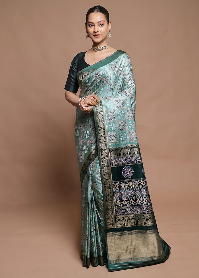 Green Dupion Silk Saree With Blouse Piece