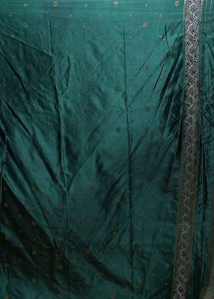 Green Dupion Silk Saree With Blouse Piece - Image 5
