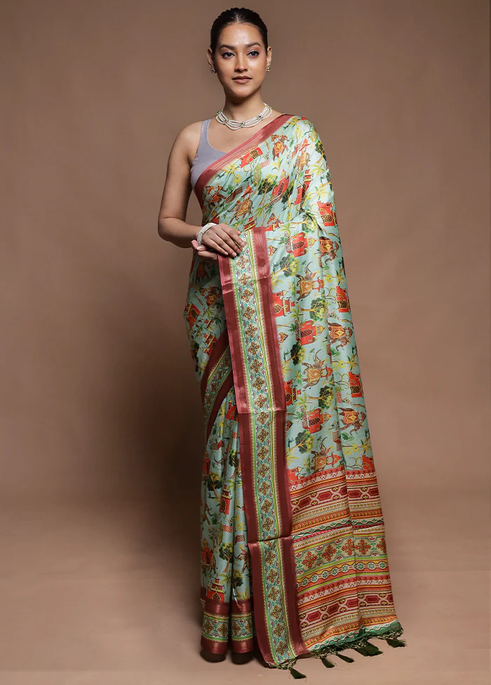 Green Dupion Silk Saree With Blouse Piece