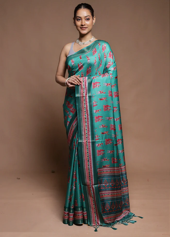 Green Dupion Silk Saree With Blouse Piece