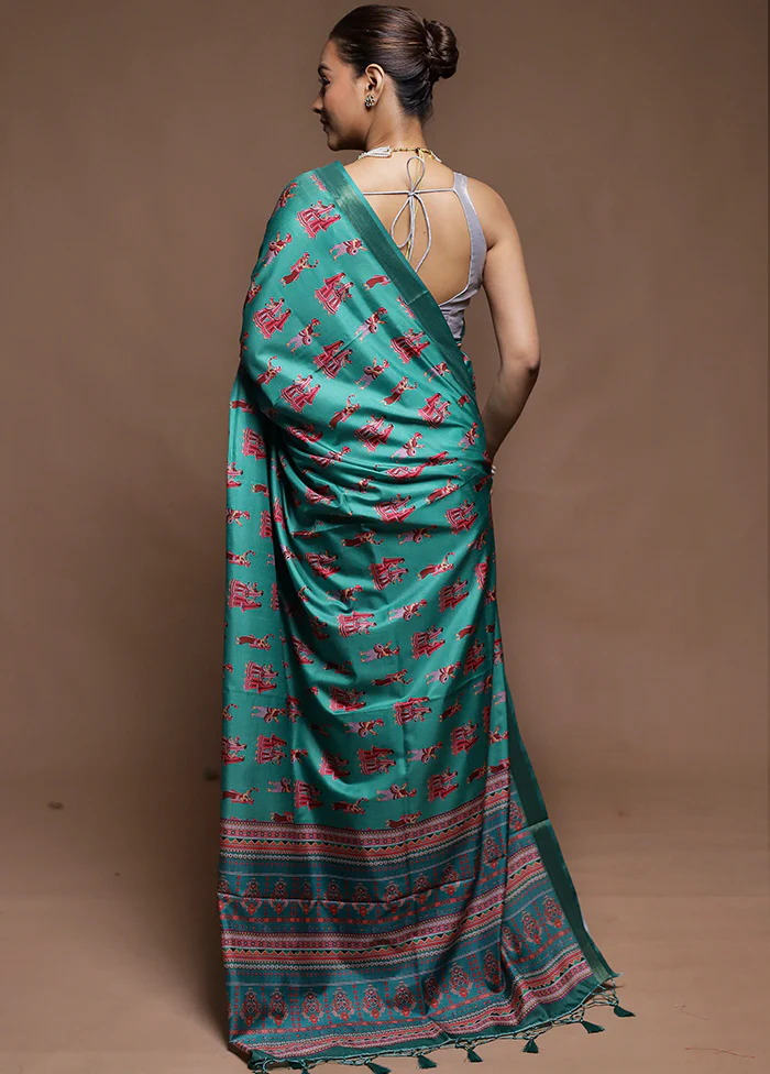Green Dupion Silk Saree With Blouse Piece - Image 3