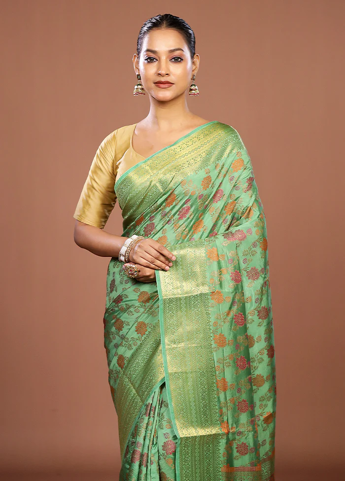 Green Dupion Silk Saree With Blouse Piece